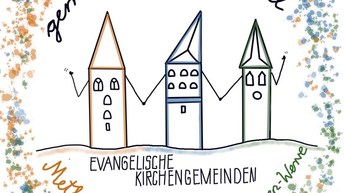 Das Logo für die regionale Zusammenarbeit in der Region Kamen zeigt die Umrisse der drei Kirchen
