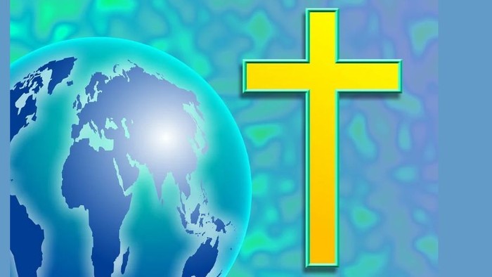 Weltkugel, daneben ein gelbes Kreuz