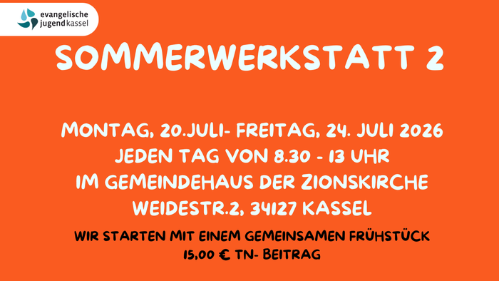 **Sommmer-Workshop-Flyer für Kinder von 5–12 Jahren in Kassel** Tägliche Termine vom **20. bis 24. Juli 2026** QR-Code zur Anmeldung