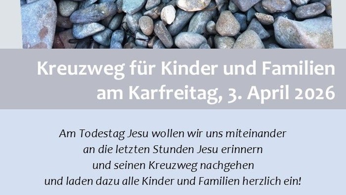 Ein Plakat lädt Familien zu einer Kinderkreuzwegandacht am Karfreitag, dem 3. April 2026, ein.