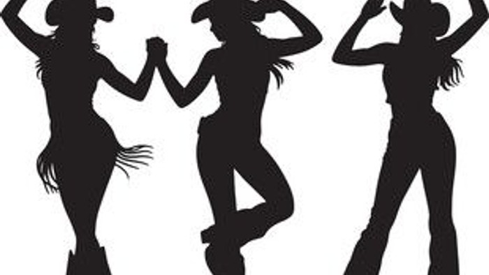 Drei Frauen in verschiedenen Tanzposen, als Silhouetten dargestellt.