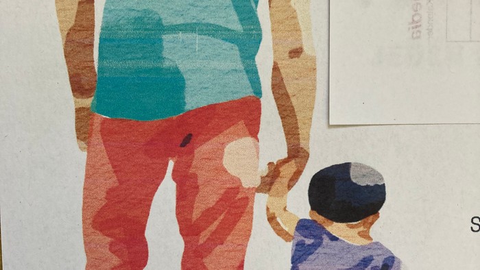 Ein Mann und ein Kind gehen Hand in Hand