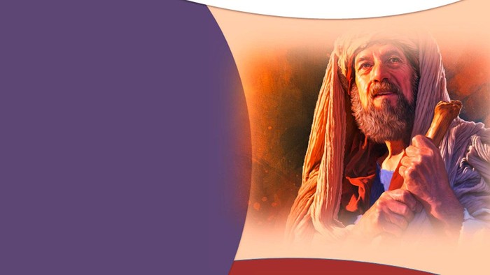 Bärtige antike Figur, die eine gerollte Pergamentrolle oder einen Schriftrollen hält, vor einem dramatischen, warmtonigen Hintergrund.