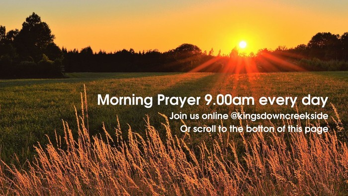 Sunrise over field with text about morning prayer
