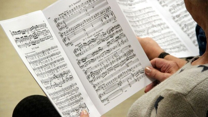 Person liest Notenblatt