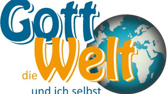 Logo Gott die Welt und ich selbst, Weltkugel und Schriftzug