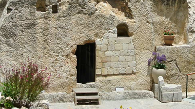 Alte Steinmauer mit Topfpflanzen und Blumen.