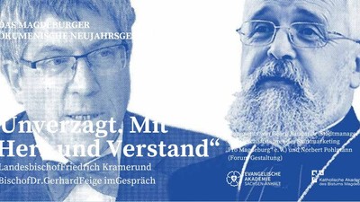 Plakat zur Veranstaltung mit Bischöfen, die im Rahmen einer Neujahrs-Vortragsreihe über *„Unverzagt, mit Herz und Verstand“* diskutieren.
