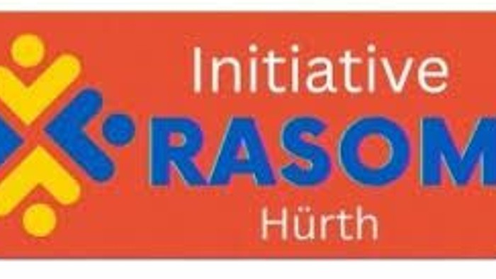 Logo für die Initiative RASOM in Hürth mit farbenfrohen abstrakten Symbolen und Text.