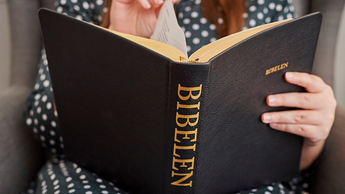 En person holder en bibel i hænderne.