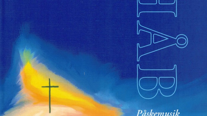 Hellig påskealbumcover med et kors, der rejser sig fra levende blå og gule nuancer med noder.