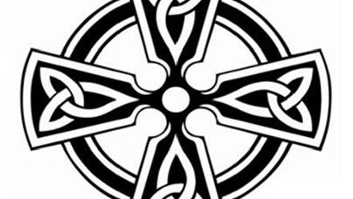 Celtic cross with intricate knotwork design.