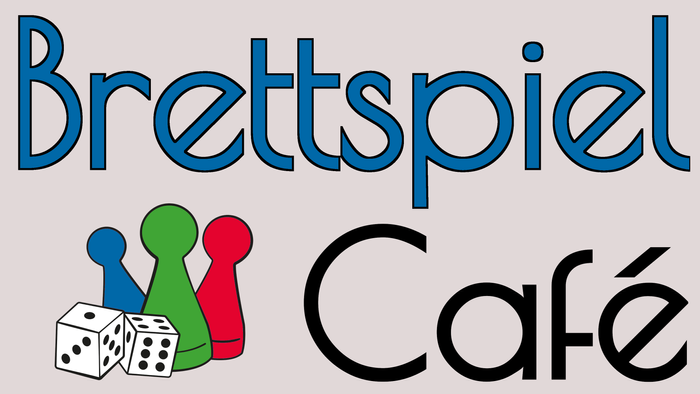Logo des Brettspiel Cafés mit Spielsteinen und Würfeln