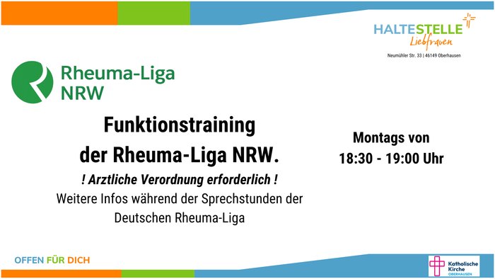 Funktionstraining der Rheuma-Liga NRW montags, Teilnahme nur mit ärztlicher Verordnung.