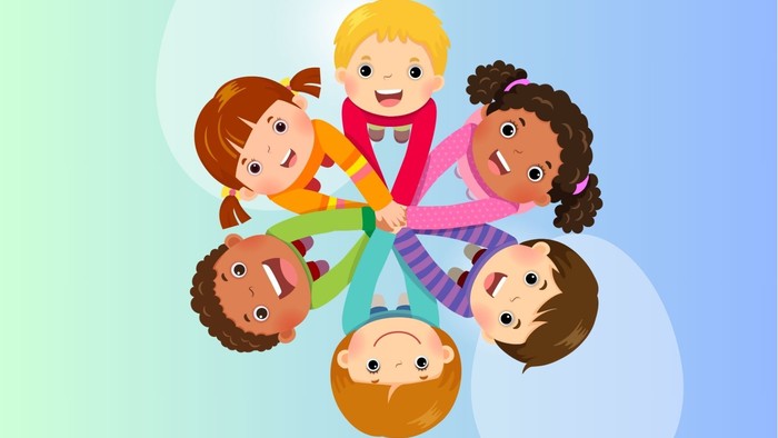 Foto von 6 Kindern die ihre Hände in der Mitte zusammenhalten