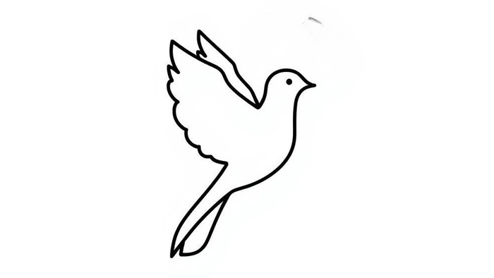 Eine einfache Strichzeichnung einer fliegenden Taube oder eines fliegenden Taubers.