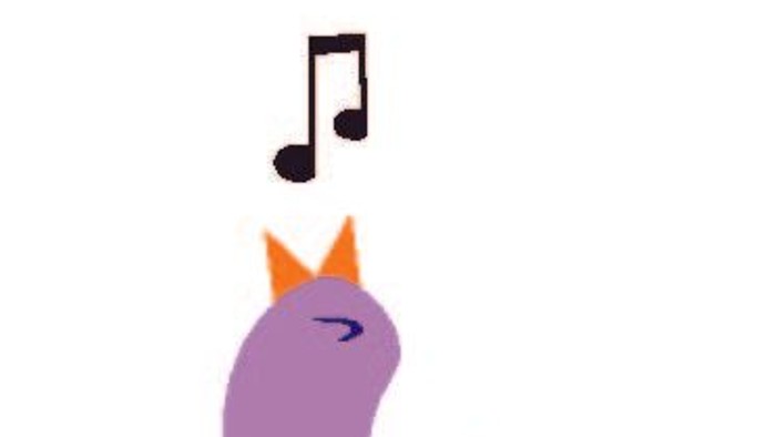 En lilla fugl med orange fjærdrag på en gren og en notemal over hovedet