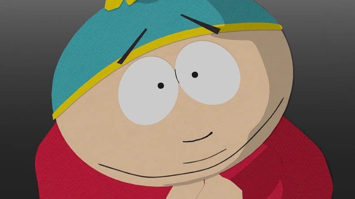 Cartoon character wearing a blue hat with a yellow band and a red shirt.