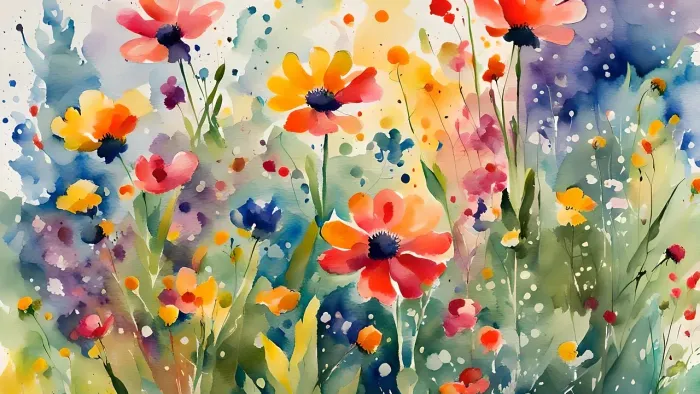 Farverige blomster i en blomstereng