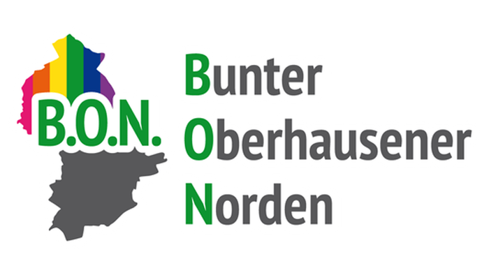 Logo für „Bunter Oberhausener Norden“ mit einer bunten Umrisskarte und dem Akronym B.O.N.