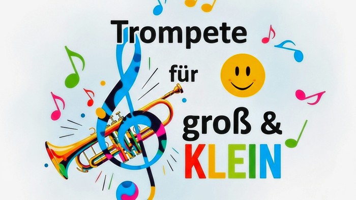 Bunter Trompetenaufkleber mit Noten und Smileys