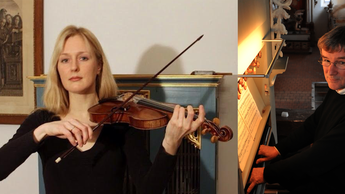 Eine Frau spielt Geige, während ein Mann Klavier spielt