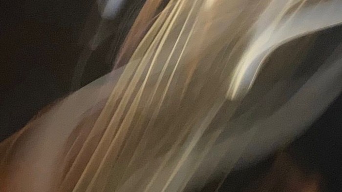 Gros plan flou d'un violoncelle, montrant sa caisse lisse et incurvée ainsi que ses cordes sur un fond sombre.
