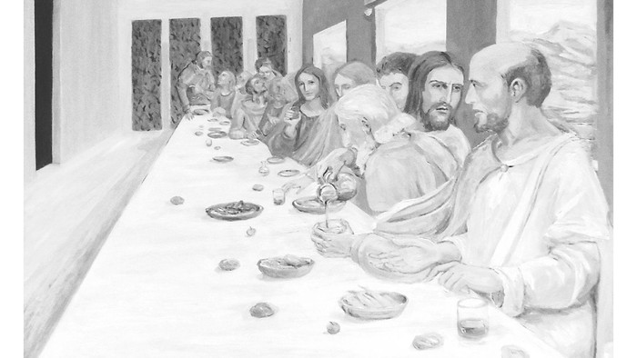 Das Bild zeigt das letzte Abendmahl mit Jesus und seinen Jüngern.