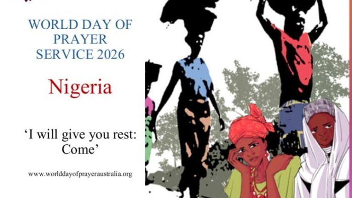 World Day of Prayer 2026 poster highlighting Nigeria’s theme: "I will give you rest: Come" with cultural illustrations.