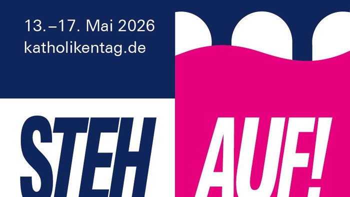 Plakat zum Katholikentag in Würzburg mit Mutmach-Aufruf, Termine: 13.–17. Mai 2026, sowie Website-Informationen.