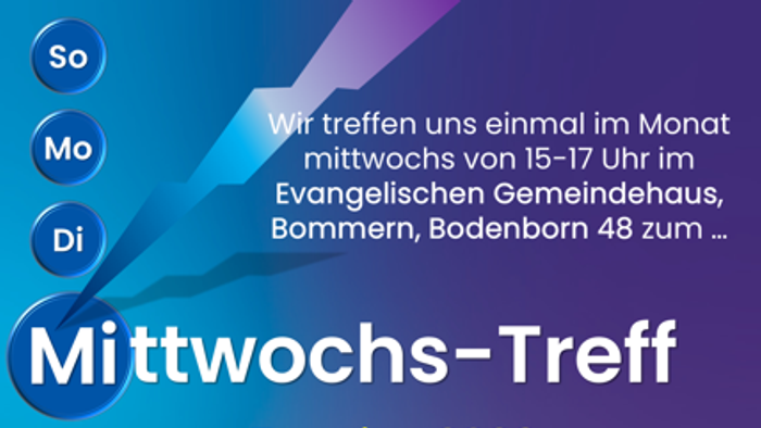 Das Bild zeigt ein blaues Plakat mit den Terminen vom Mittwochstreff bis April 2026