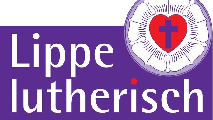 Lutherisches Kirchenemblem und Logo für die Region Lippe, das ein Herz mit einem Kreuz in einem stilisierten Blattdesign zeigt.