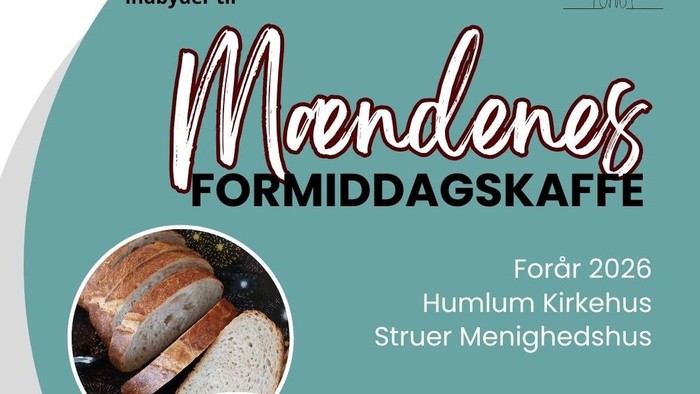 Plakatinvitation til formiddagskaffe i Struer og Humlum kirker foråret 2026