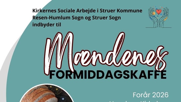 Plakatinvitation til formiddagskaffe i Struer og Humlum kirker foråret 2026