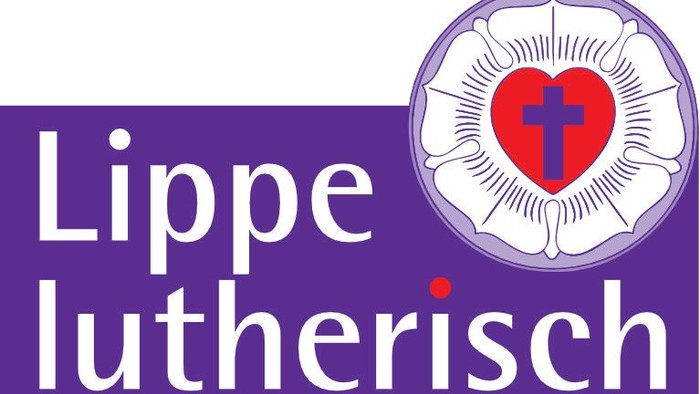 Lutherisches Kirchenemblem und Logo für die Region Lippe, das ein Herz mit einem Kreuz in einem stilisierten Blattdesign zeigt.