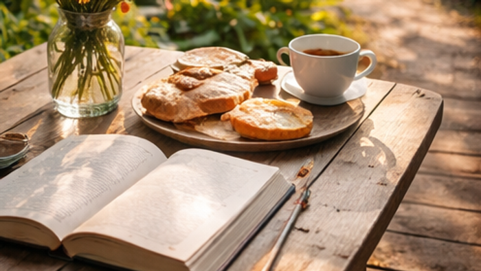 Guldtime-haveoptagelser af et ældre par, der nyder fredfyldte øjeblikke sammen midt i frodig grønne omgivelser.