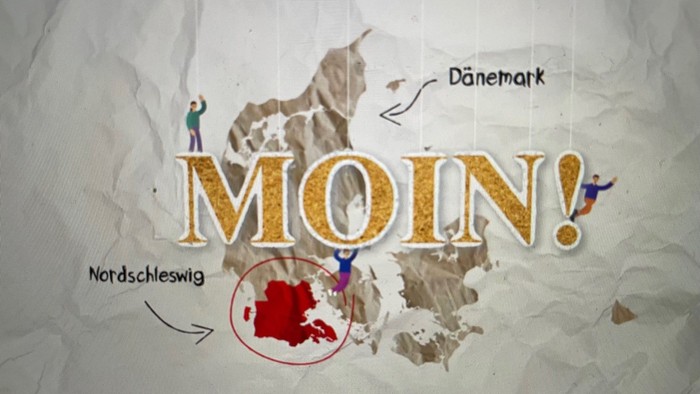 Billedet viser en kort og humoristisk oversigt over Danmark og Nordschleswig med teksten 