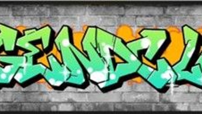 Graffiti in leuchtenden Farben auf Ziegelmauer