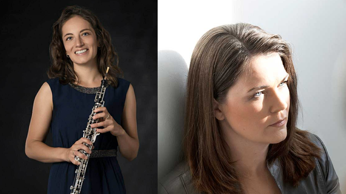 En musiker, der holder en klarinet ved siden af et tankevækkende nærbillede af den samme person.