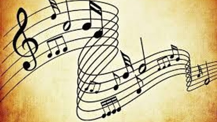 Billedet viser noter på en gammel papirbaggrund.