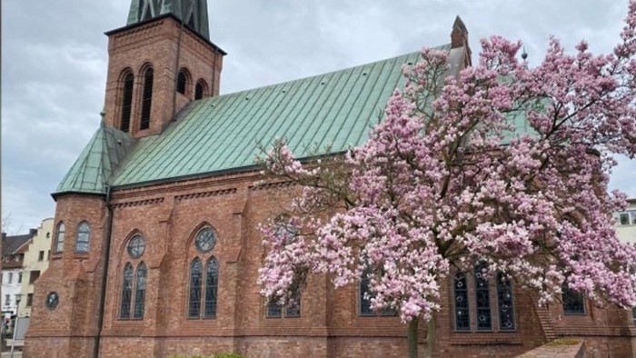 Johanneskirche mit Magnolie
