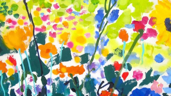 Bunte Blumenwiese in impressionistischer Malerei