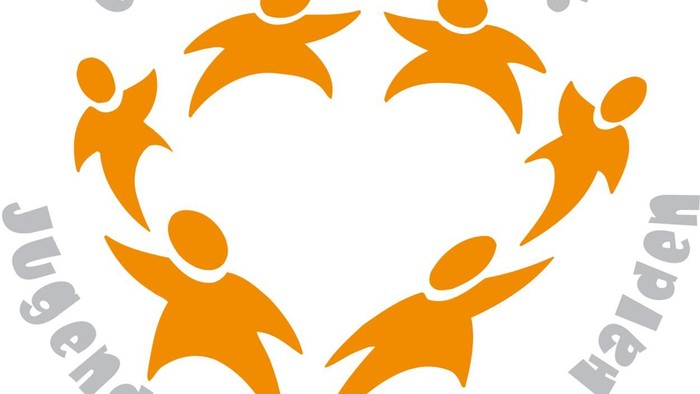 Das Bild zeigt ein Logo mit fünf verbundenen Menschenfiguren und deutschem Text.