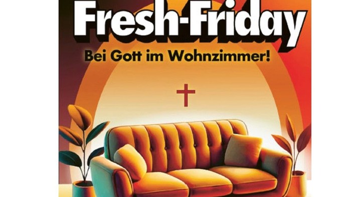 Lebendiges Plakat mit einem Wohnzimmer im Retro-Stil und religiösem Text