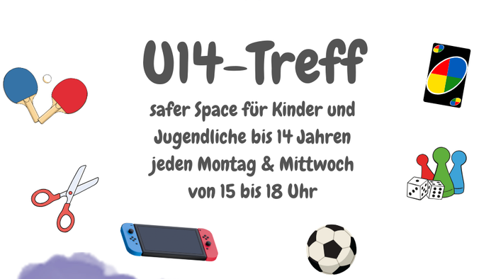 Ein sicheres wöchentliches Treffen für Kinder und Jugendliche unter 14 Jahren, um sich auszutauschen, zu spielen und Aktivitäten zu gestalten – montags und mittwochs.