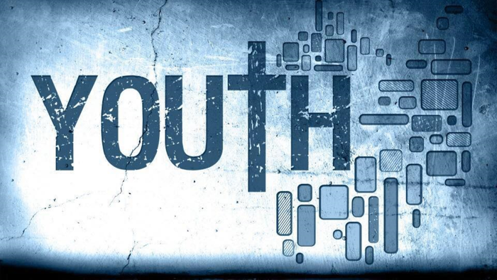 The word 'YOUTH' in large letters with abstract shapes around it.