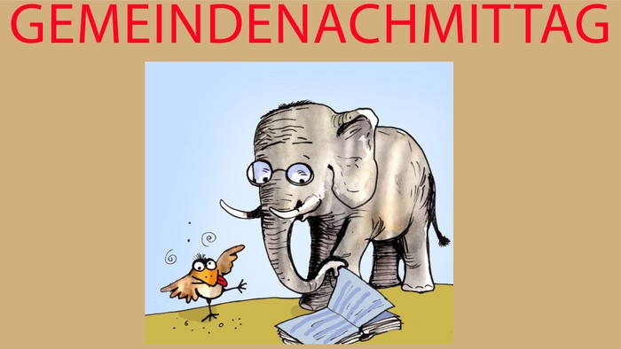 Ein Elefant mit Brille liest einem Vogel vor