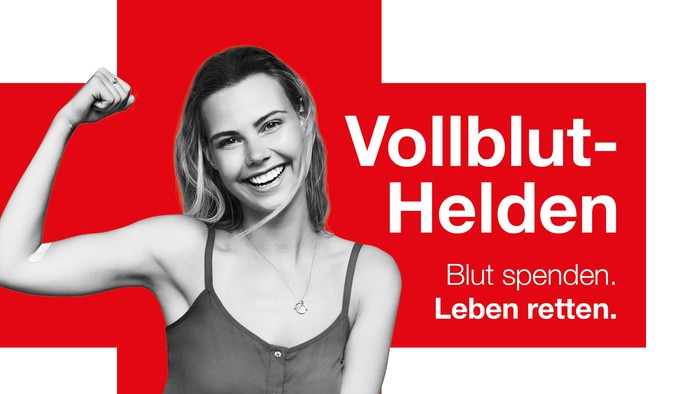 Plakat für eine Blutspendeaktion mit Datum, Uhrzeit und Ort