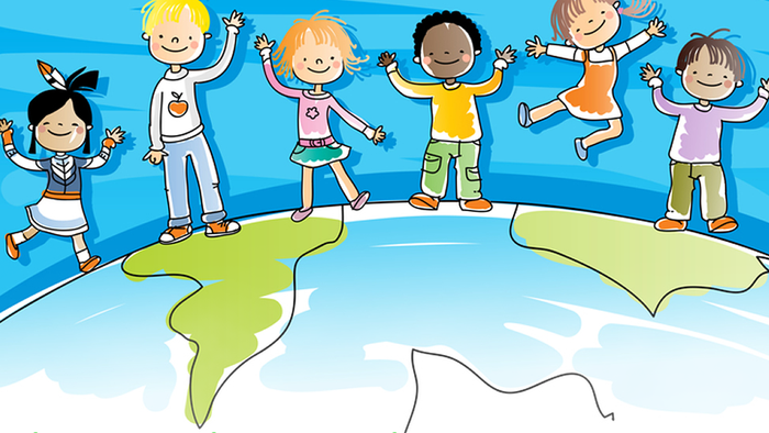 Børn danser på en globus