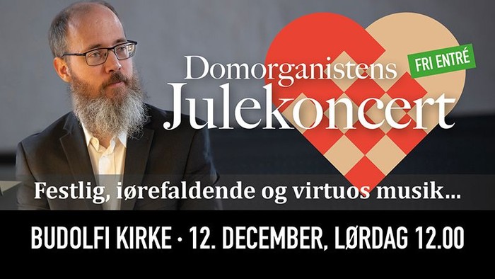 Domorganistens julekoncert. Festlig, iørefaldende og virtuos musik fra kirkens store orgel.